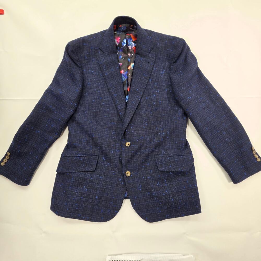 Robert Graham Blue Melange 97% Wool Sport Coat Blazer 42R Galaxy Lining 2 Button